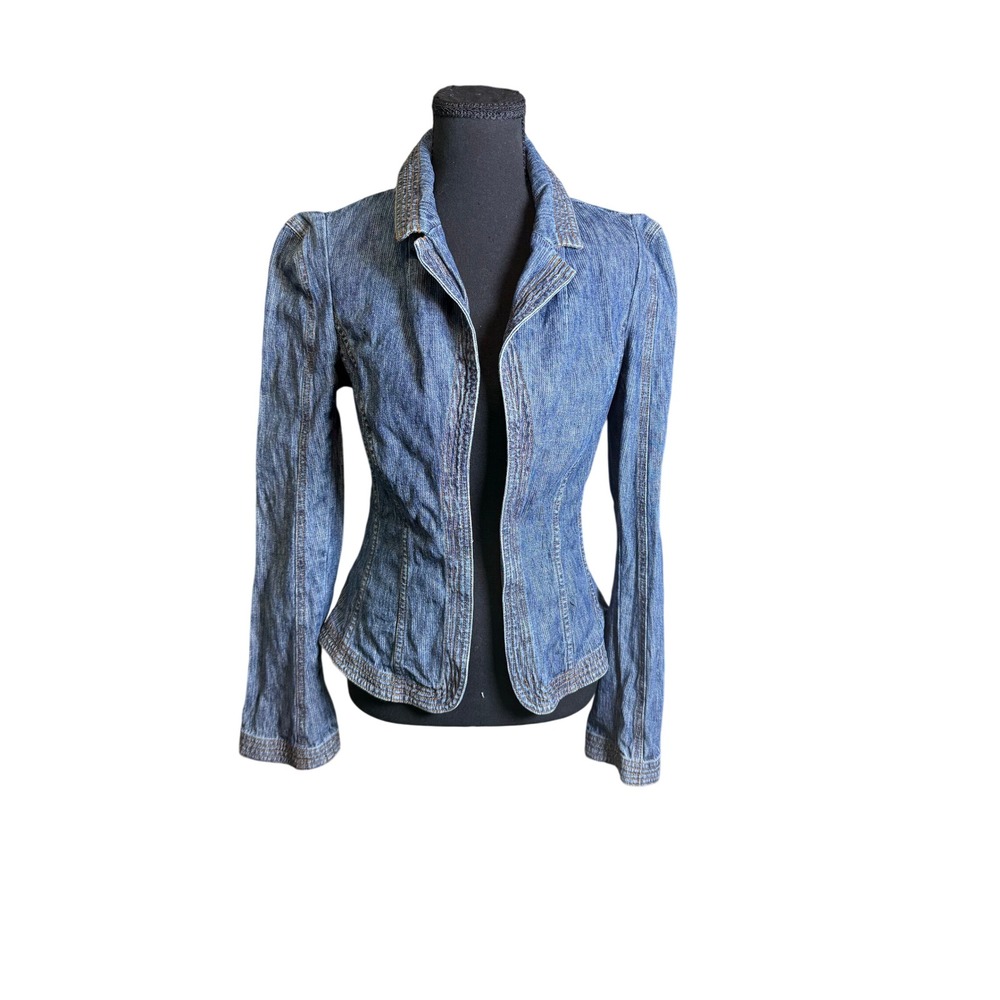 Diane von Furstenberg Denim Jacket Women 6 Blue Excellent Y2K Puff Hook Eye